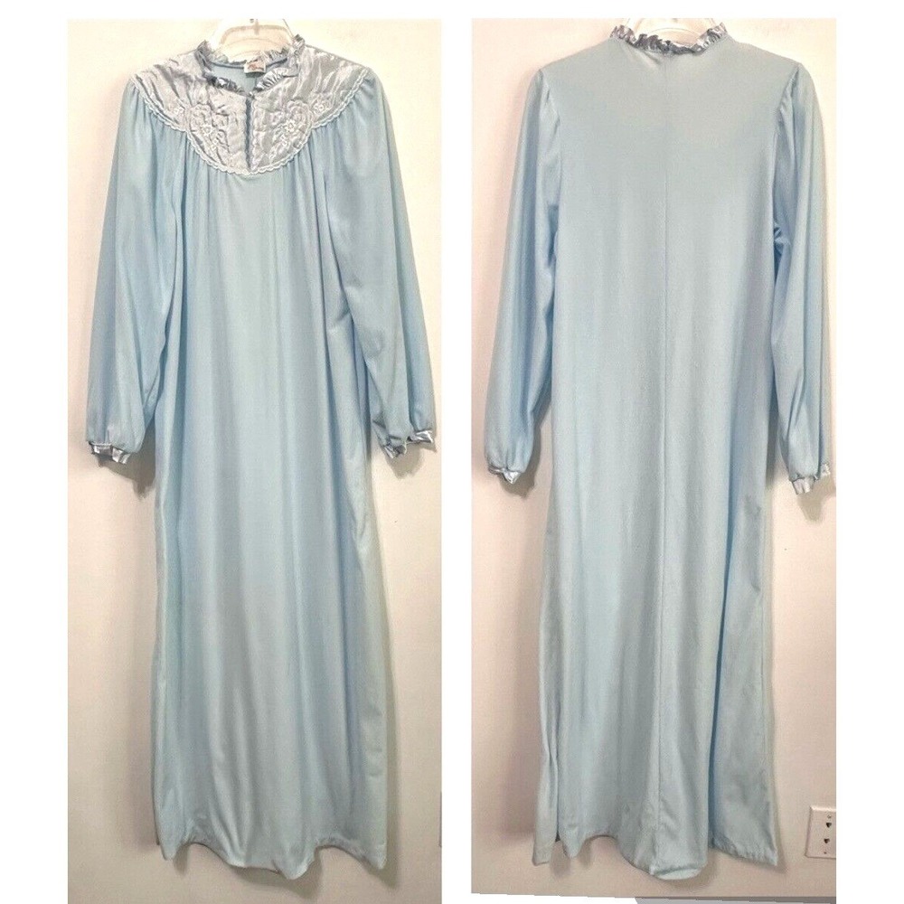Vintage Ilise Stevens Nightgown Blue Small? Nylon Maxi Length Cottage Grandma